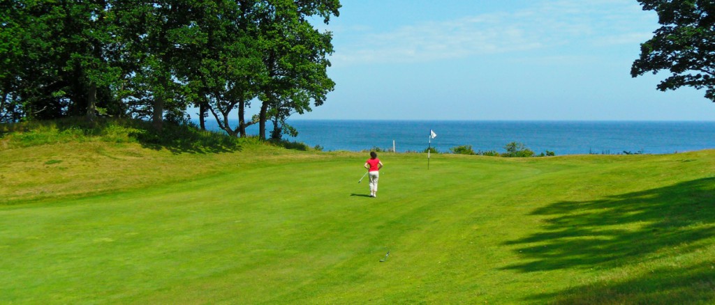 Golf i Skåne - Österlens Golfklubb - Inspel hål 6 med havet i bakgrunden